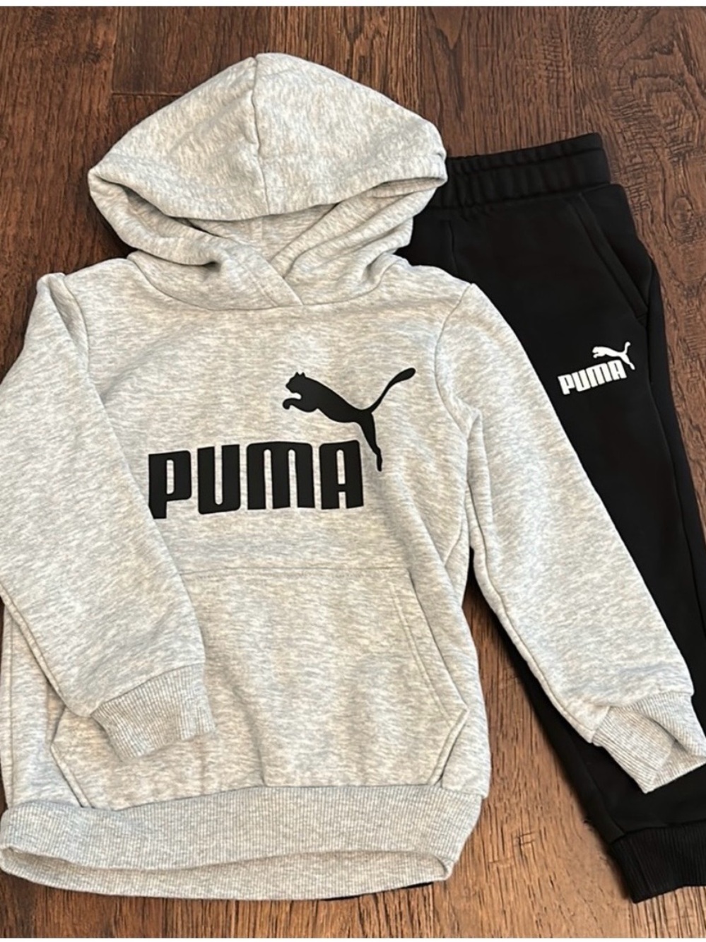 Puma Grey Hoodie and Black Joggers Kids Set